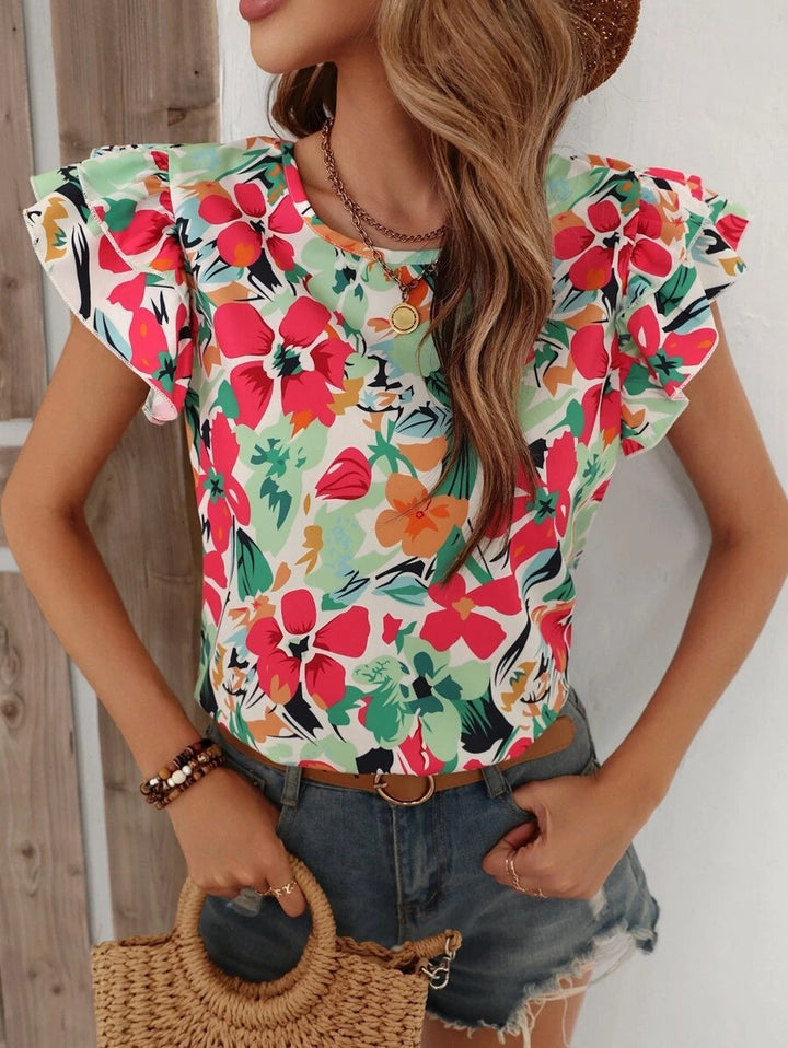 Woman Floral Ruffled Blouse Lune London