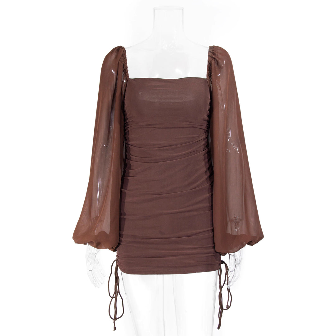 Women Figure-hugging Mini Dress with Puff Sleeves and Side Gathering Lune London