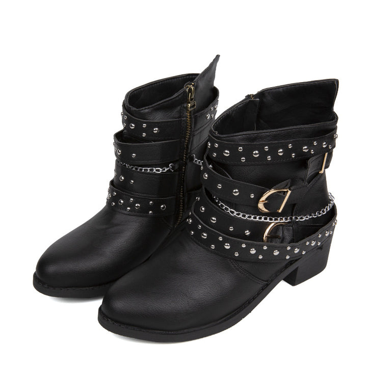 Ankle boots for women with trendy buckles and decorative studs Lune London
