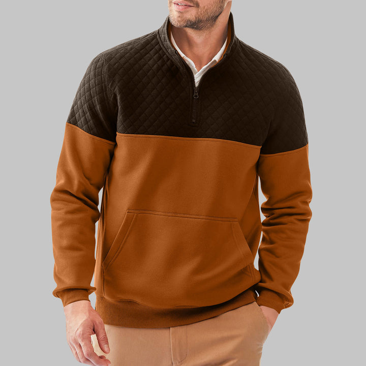 Fleece pullover for men with quilted details and high collar Lune London