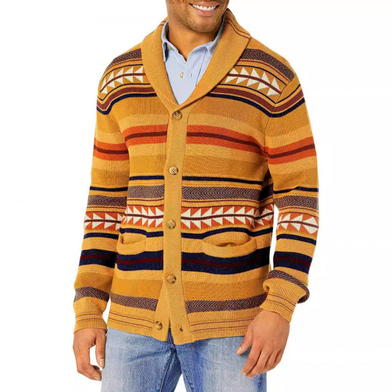 Men's knit jacket with geometric pattern and practical pockets Lune London