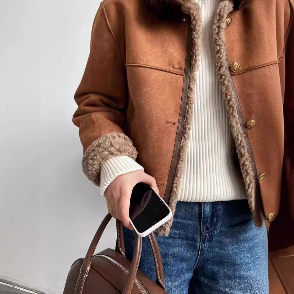 Women's faux leather jacket with cozy teddy lining Lune London