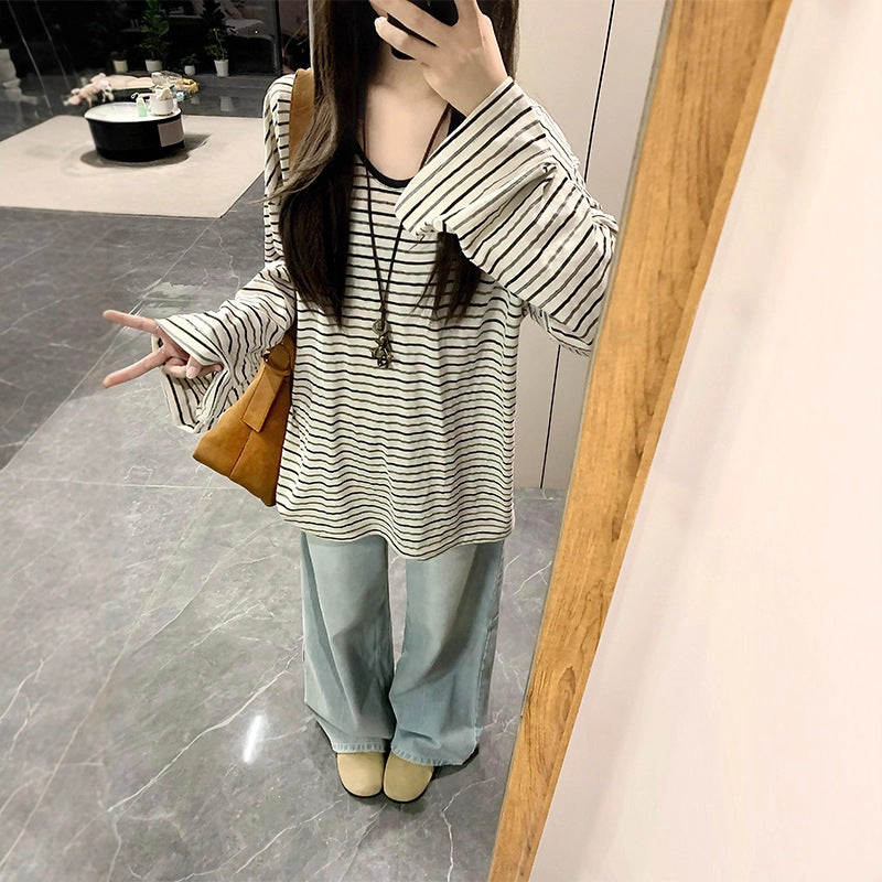 Women's casual long-sleeved striped top Chic & Stil