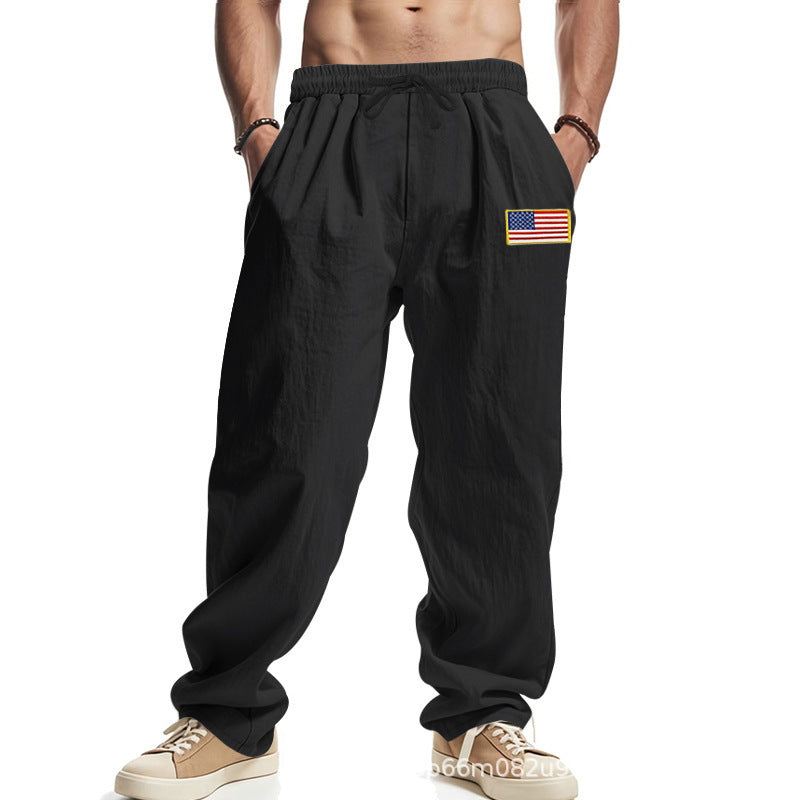 Men's Comfortable Leisure Pants with Elastic Waistband and Usa Flag Application Lune London