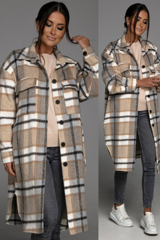Ladies Plaid Long Coat Lune London