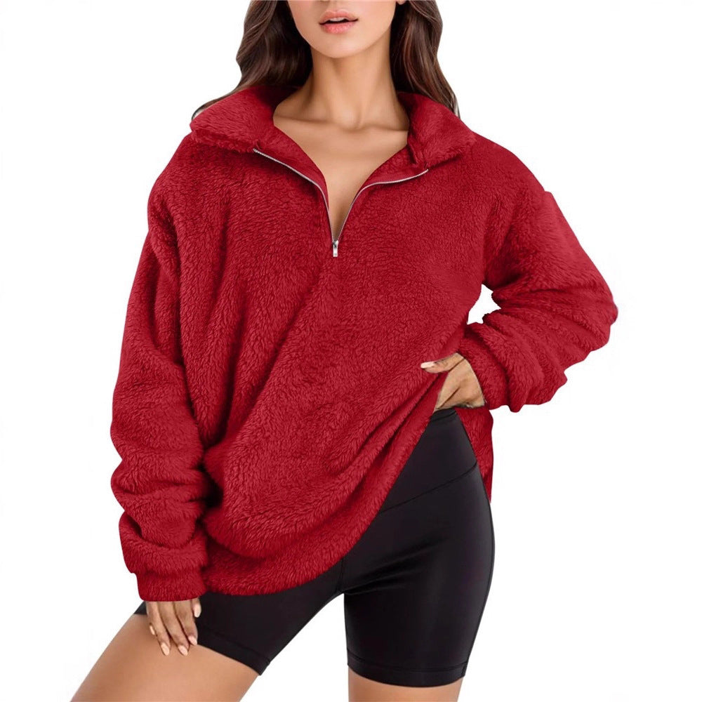 Ladies soft fleece sweater with half zipper Lune London