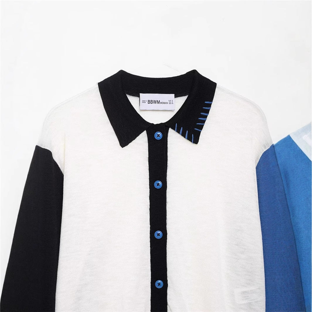 Knitted jacket for women with a contrasting color design and fine button details Lune London
