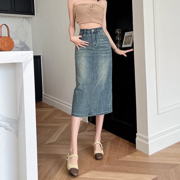 Jupe longue en denim pour femmes avec fente avant Chic & Stil