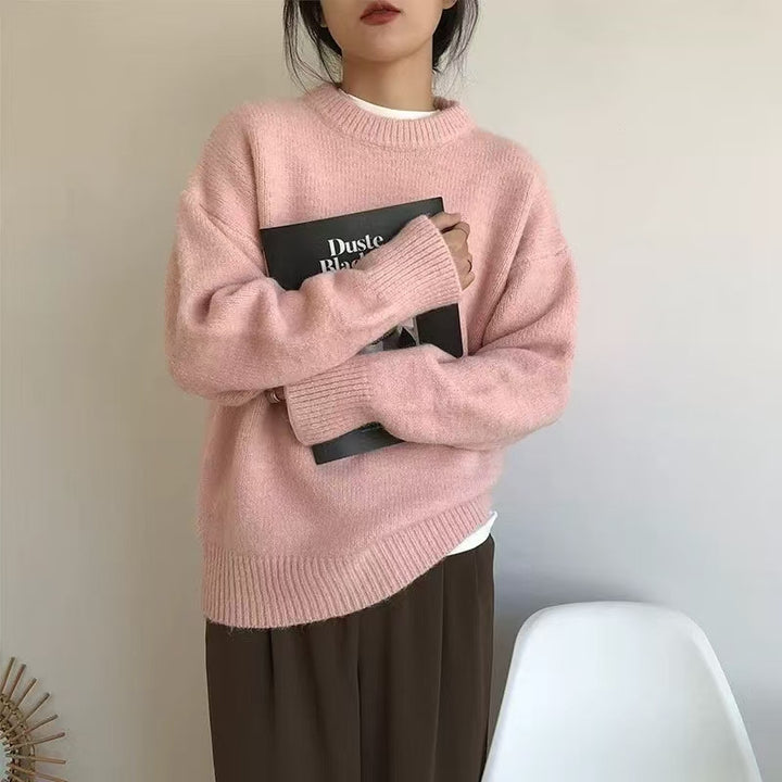 Pull surdimensionné et confortable pour femmes avec encolure ronde et texture de tricot familière Chic & Stil