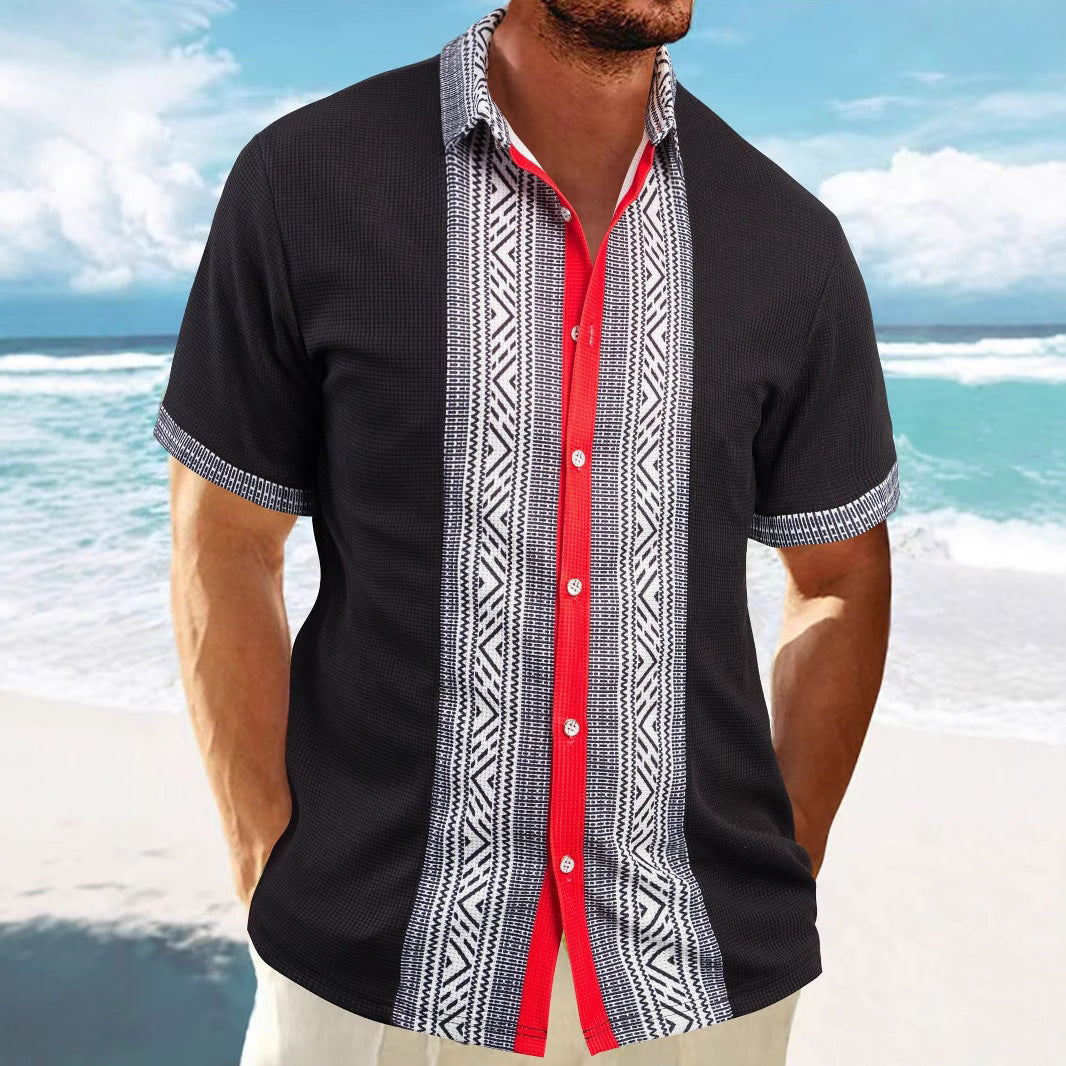 Casual short-sleeve shirt for men with geometric pattern and breathable texture Lune London