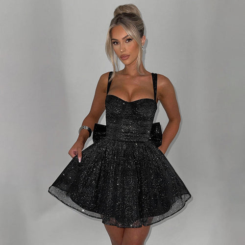 Glamorous cocktail dress for women with sparkling tulle and decorative neckline in the back Lune London