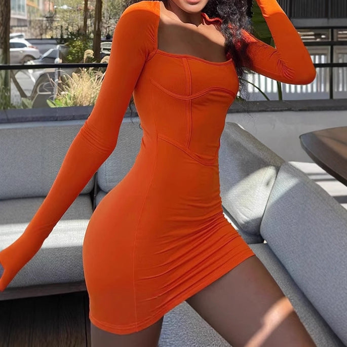 Fitted mini dress for women with square neckline and long sleeves Lune London