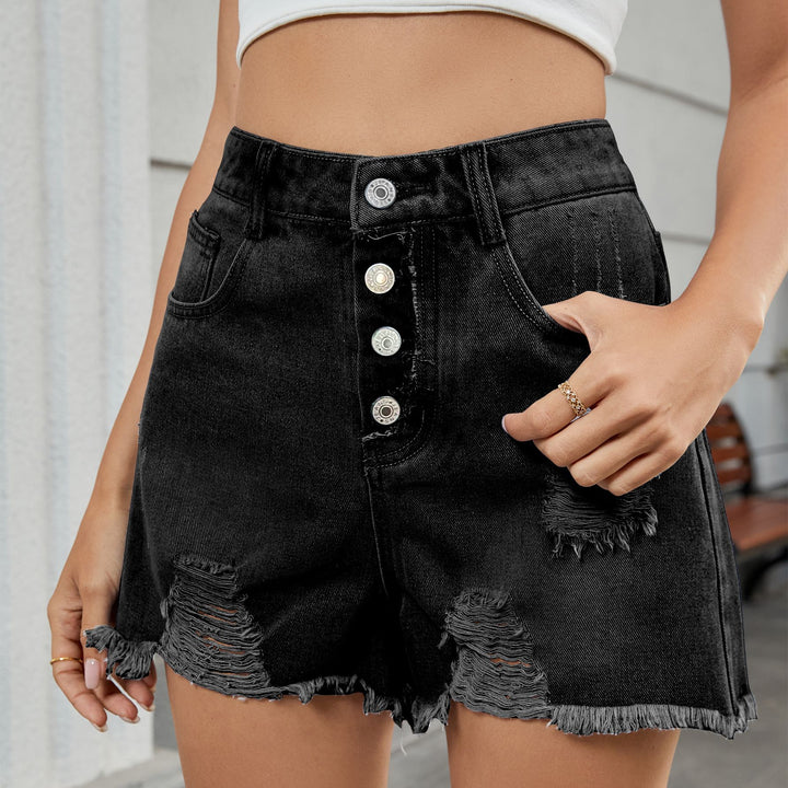Women's denim shorts with a trendy Destroyed design and high waist Lune London
