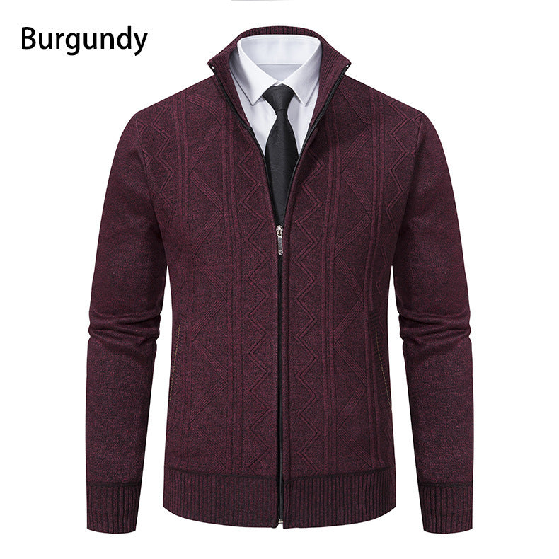 Men's knitted jacket with raised braid design and high funnel neck Lune London