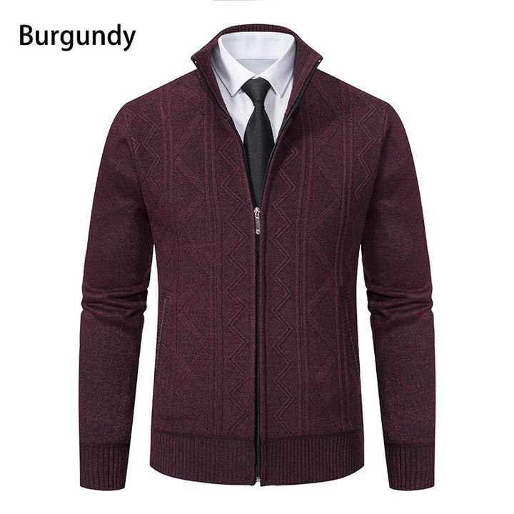 Men's knitted jacket with raised braid design and high funnel neck Lune London