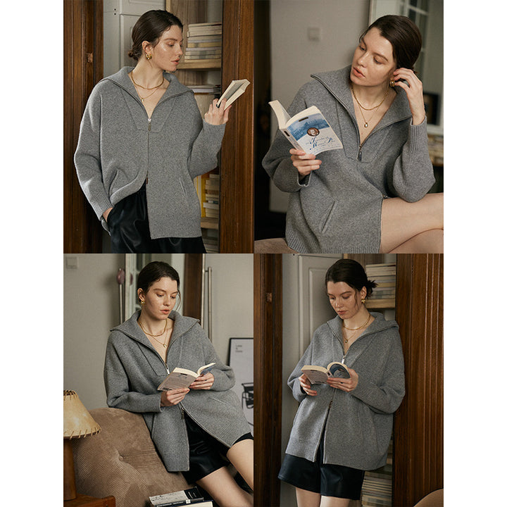 Women's Cozy Cardigan with High Collar and Zipper Chic & Stil