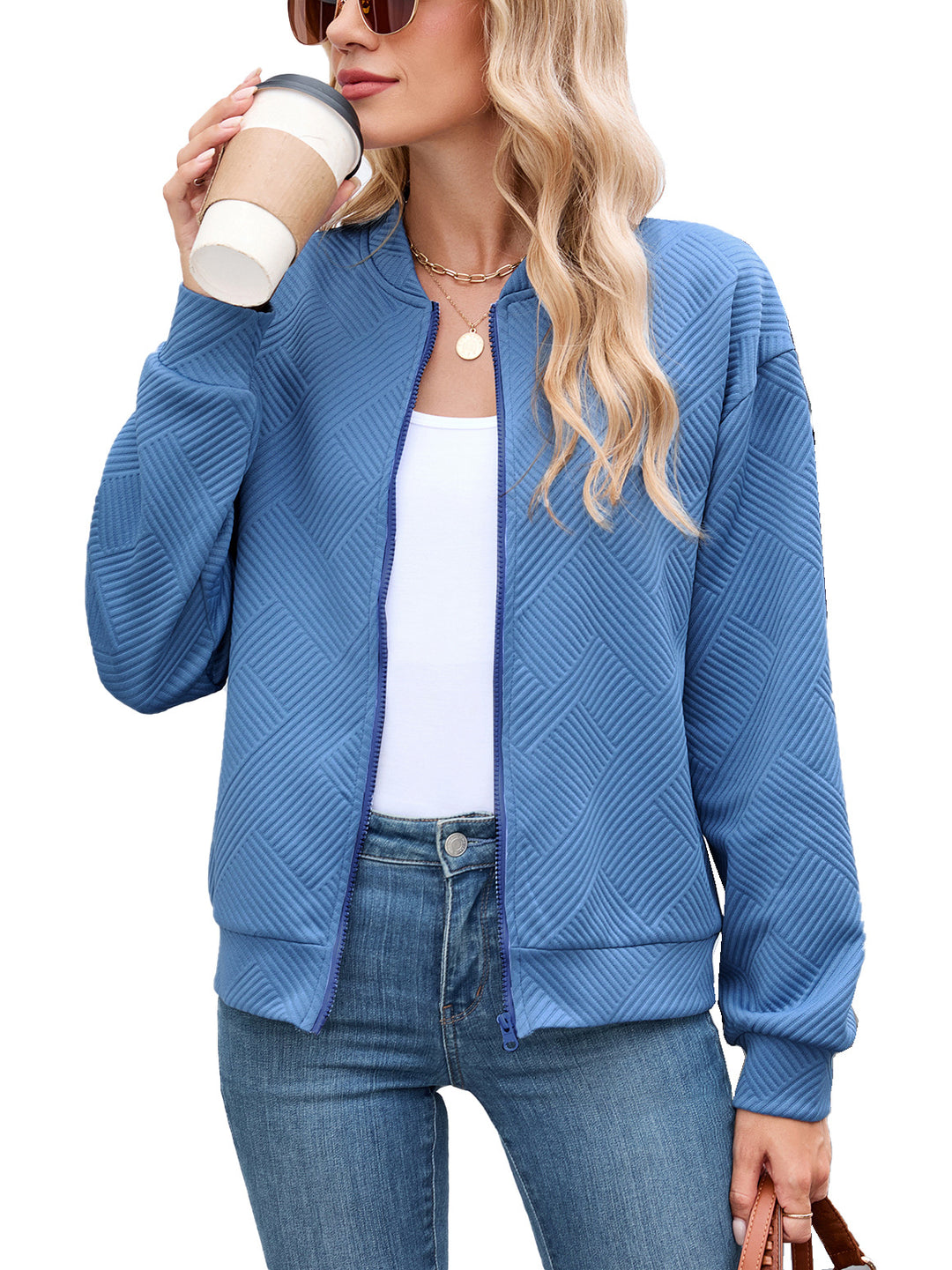 Ladies Chic and Stylish Textured Design Sporty Bomber Jacket