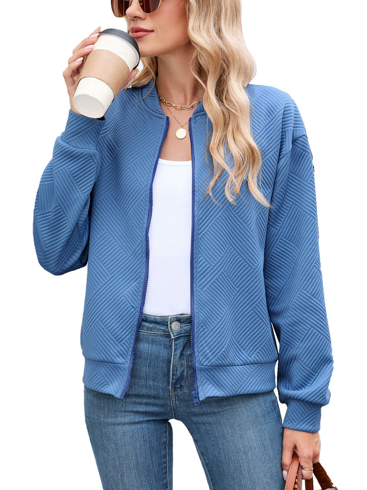 Ladies Chic and Stylish Textured Design Sporty Bomber Jacket