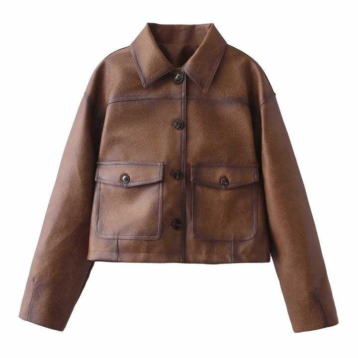 Short faux leather jacket for women with practical pockets and trendy cut Lune London
