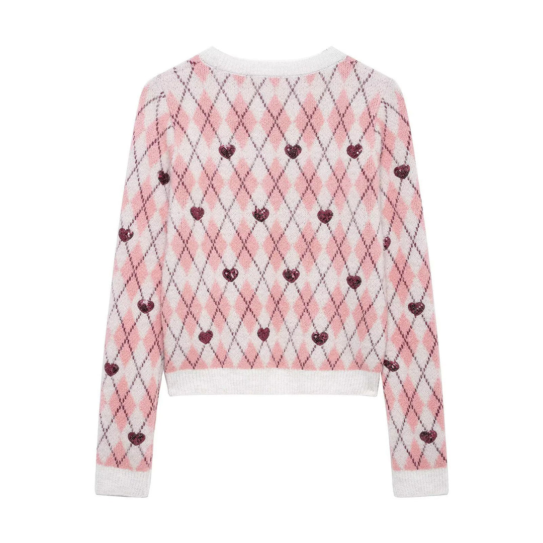 Women's sweater with heart-shaped pattern and sparkling elements Lune London