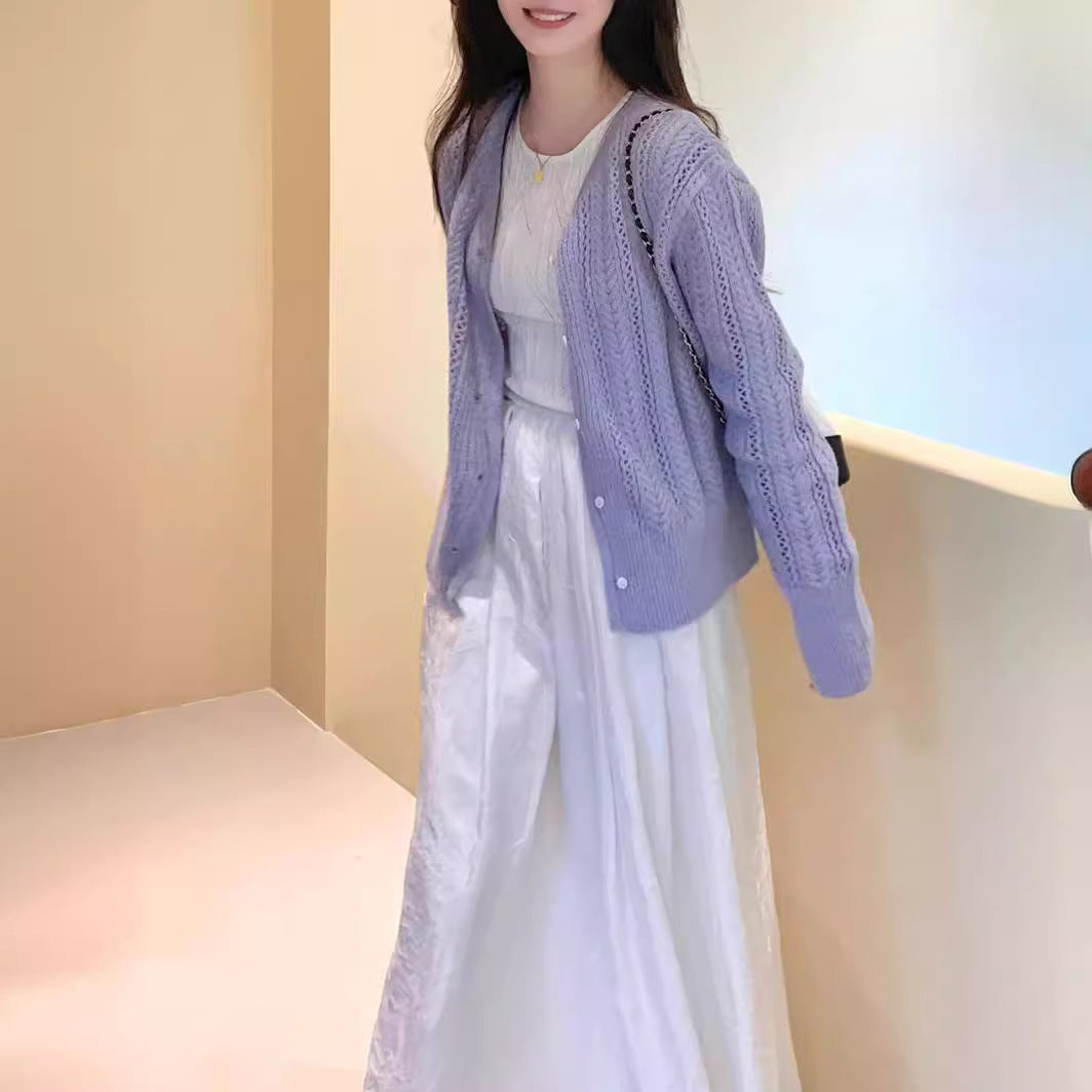 Women's knit cardigan with romantic cable pattern Lune London