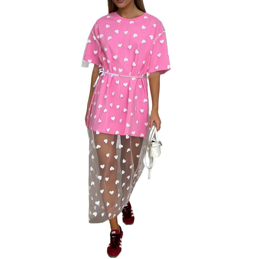 Modern tunic dress for women with heart pattern and sheer layer Chic and Style