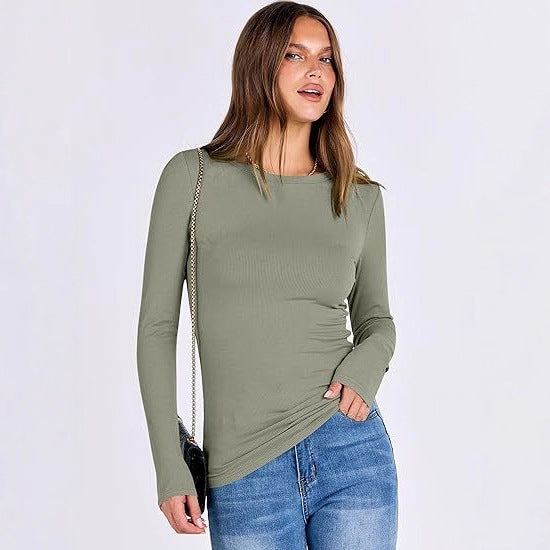 Long sleeve women's T-shirt with textured ribbed design and discreet round neck Lune London