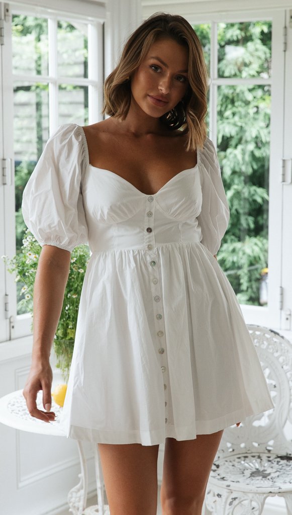 Robe d'été scandinave pour femme avec manches bouffantes et patte de boutonnage Chic & Stil