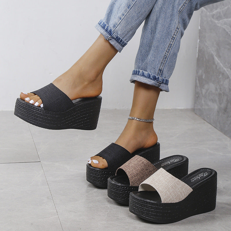 Wedge sandals for women with elegant fabric upper and non-slip sole Lune London