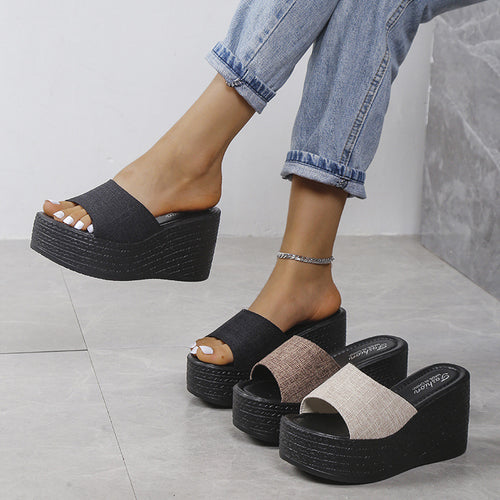 Wedge sandals for women with elegant fabric upper and non-slip sole Lune London