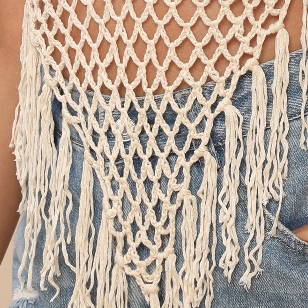 Ladies Bohemian Crochet Halter Overthrow Top Lune London