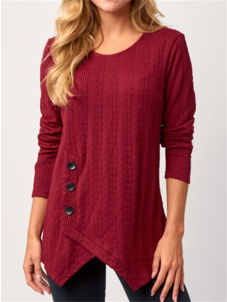 Asymmetrical long sleeve t-shirt for women with button details and textured design Lune London