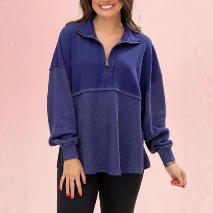 Women's knitted sweater with pattern, half-zip, and wide sleeves Lune London