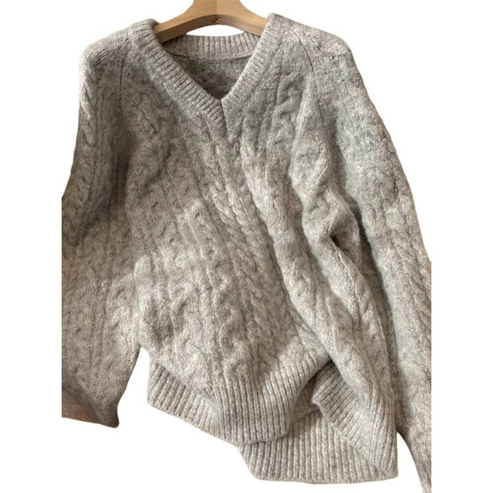 Pull en maille épaisse pour femme avec col en V et motif en câble Chic & Stil