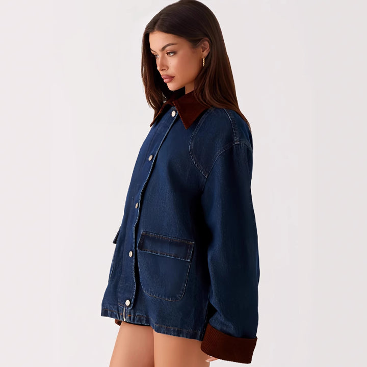 Denim jacket for women with hood and contrast sleeves Lune London