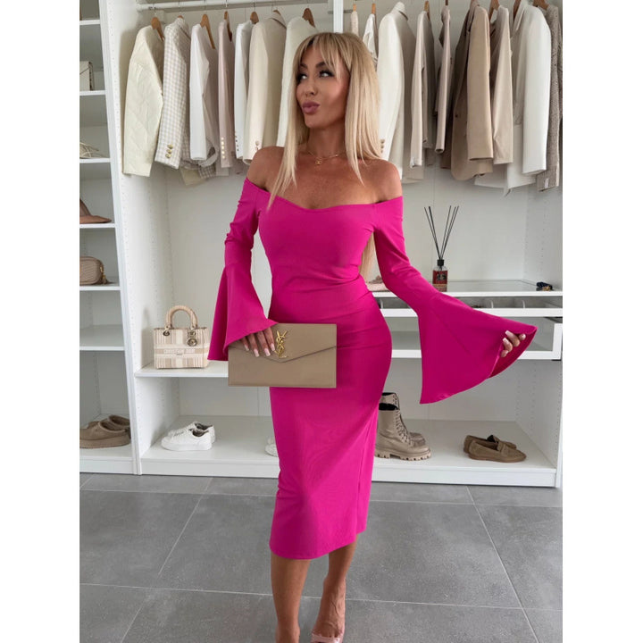 Lune London V-neck midi dress for women with flared sleeves