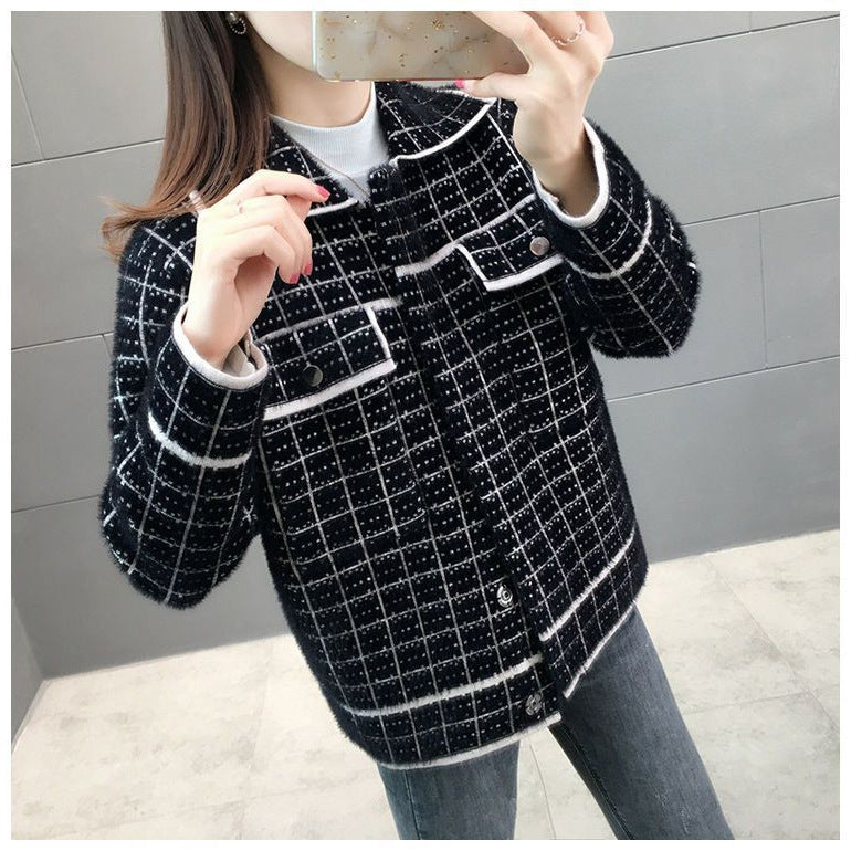 Veste à carreaux élégante pour femmes avec design texturé et poches pratiques Chic & Stil