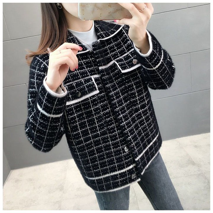 Veste à carreaux élégante pour femmes avec design texturé et poches pratiques Chic & Stil