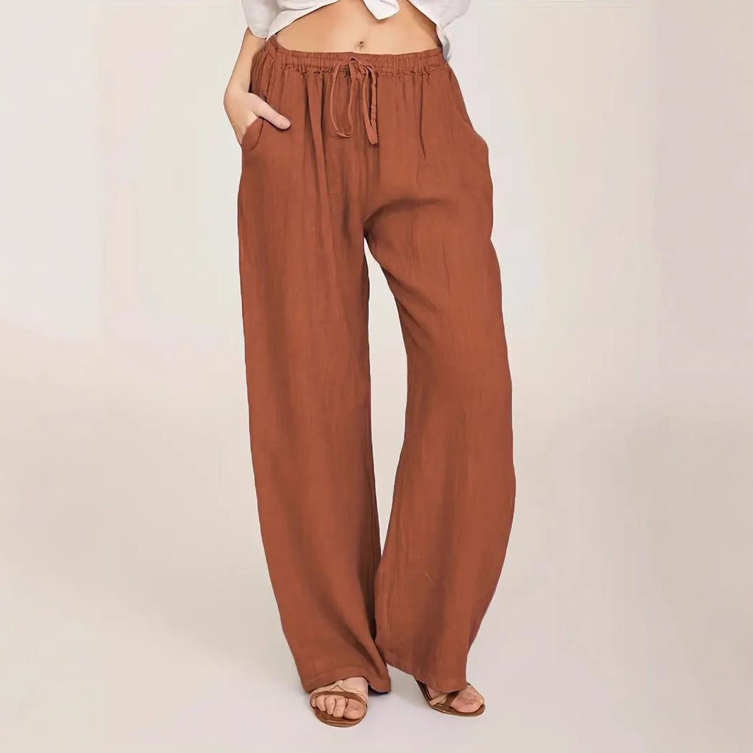 Women's Loose Linen Trousers with Elastic Waistband and Side Pockets Chic und Stil