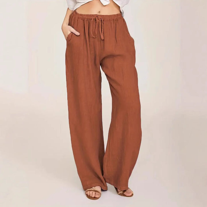 Women's Loose Linen Trousers with Elastic Waistband and Side Pockets Chic und Stil
