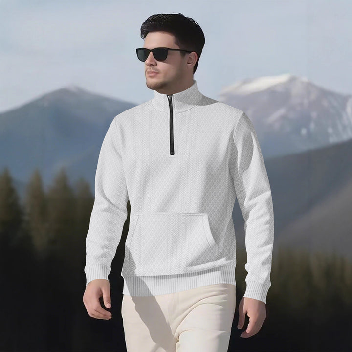 Sporty fleece pullover for men with high collar and zipper Lune London