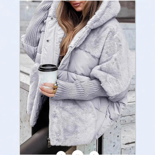 Ladies oversized hooded down jacket with faux fur trim Lune London