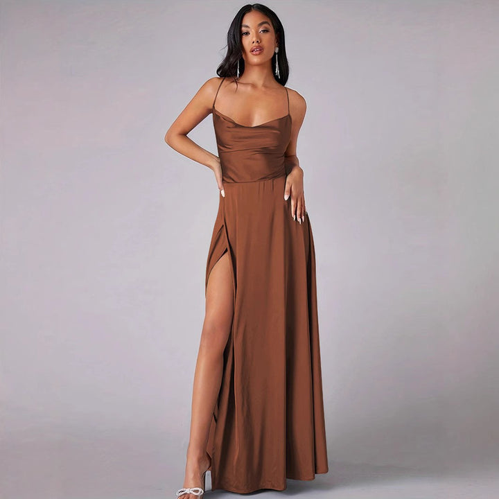 Ladies Elegant Evening Dress with Off-Shoulder Design and High Slit Lune London