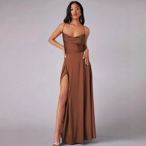 Ladies Elegant Evening Dress with Off-Shoulder Design and High Slit Lune London