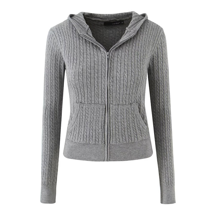 Ladies comfortable wool sweater with hood and zipper Lune London