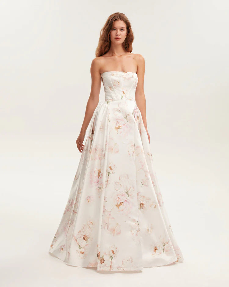 Women Elegant Floral Pattern Maxi Dress with Off-Shoulder Design Lune London