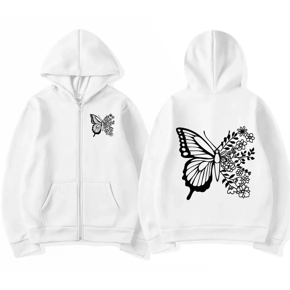 Haut à capuche pour femmes avec motif de papillon floral et poche kangourou pratique Chic & Stil