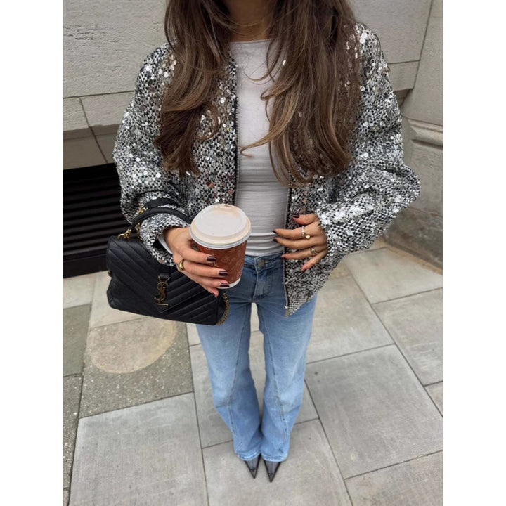 Sparkling sequined jacket for women with a casual fit Lune London
