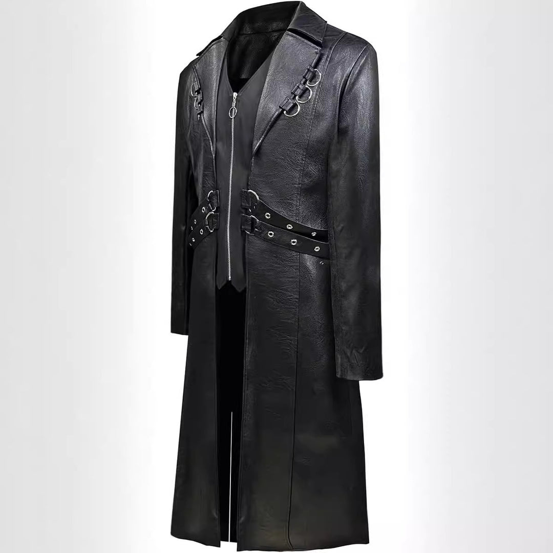 Asymmetrical faux leather jacket for men with decorative buckles Lune London