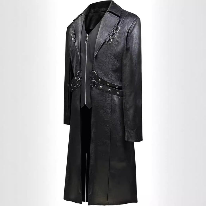 Asymmetrical faux leather jacket for men with decorative buckles Lune London